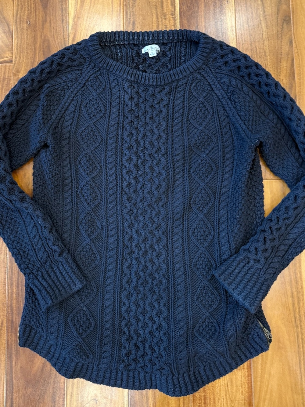 L.L. Bean Black Cable-Pattern Crewneck Sweater
